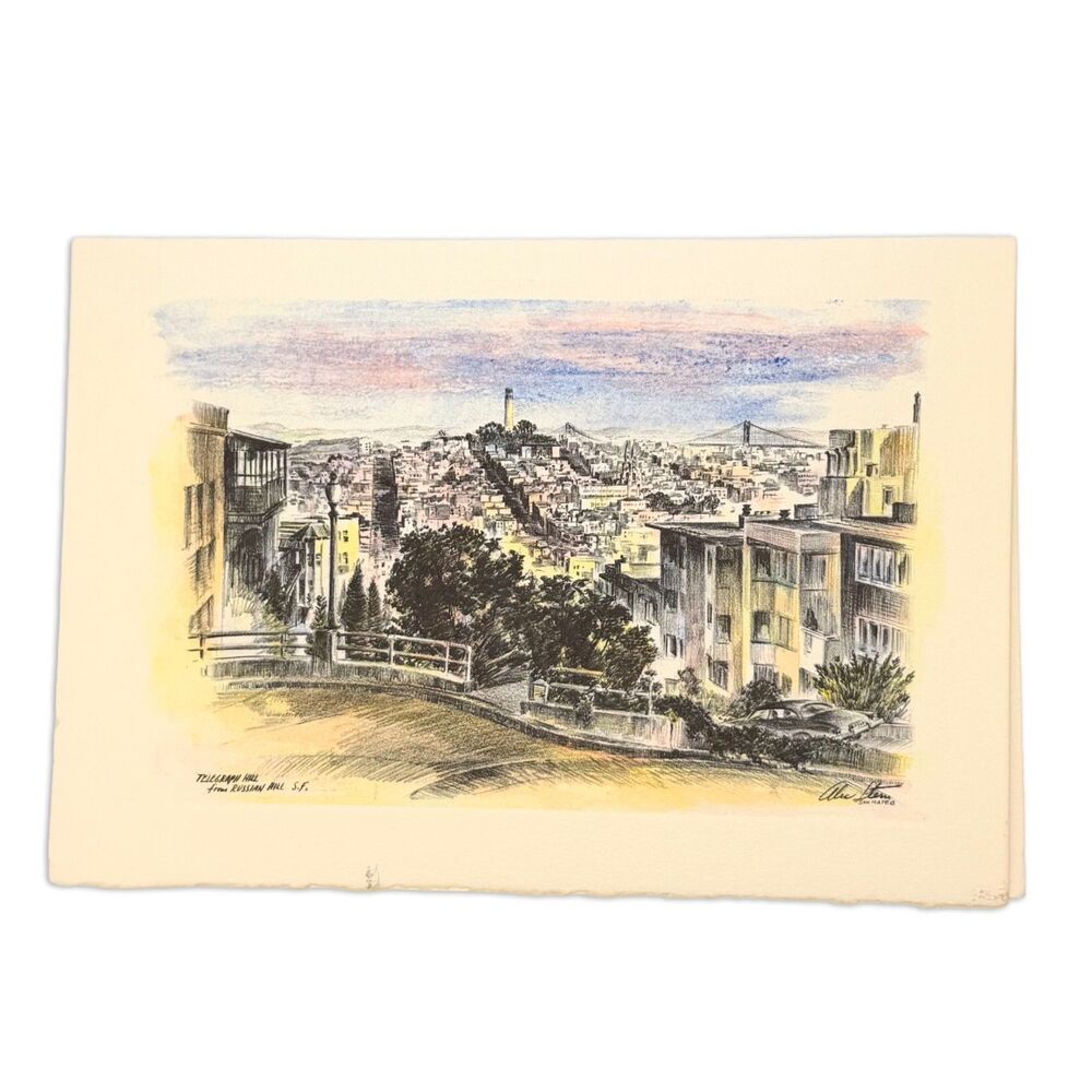Vintage Alec Stern San Francisco Color Art Print Telegraph Hill California 6x8